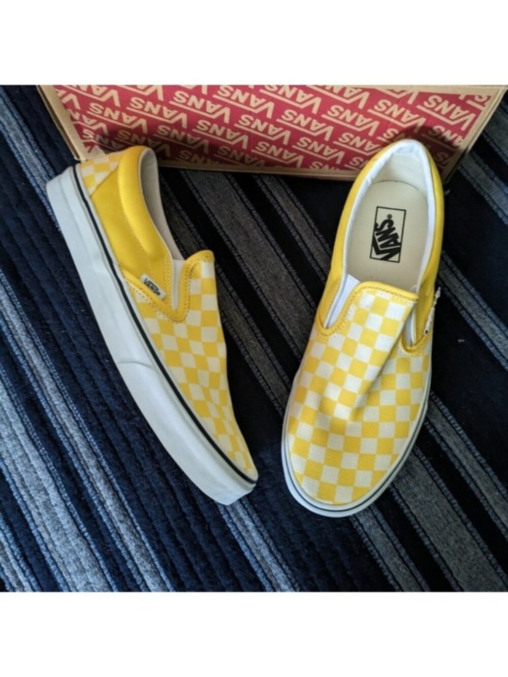 VANS Classic Slip On Men 11.5 Yellow White Checkered Canvas Skate 072026